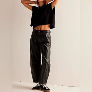 Free People We The Free Good Luck Vegan Leather Barrel Pants 28 Black